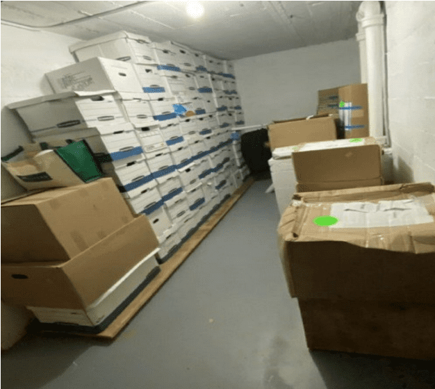 A photo contained in the indictment released on June 9, 2023, from the U.S. Southern District of Florida, shows boxes of potentially sensitive documents that were found at Mar-a-Lago in Palm Beach, Fla.
DOJ via US Southern District of Florida