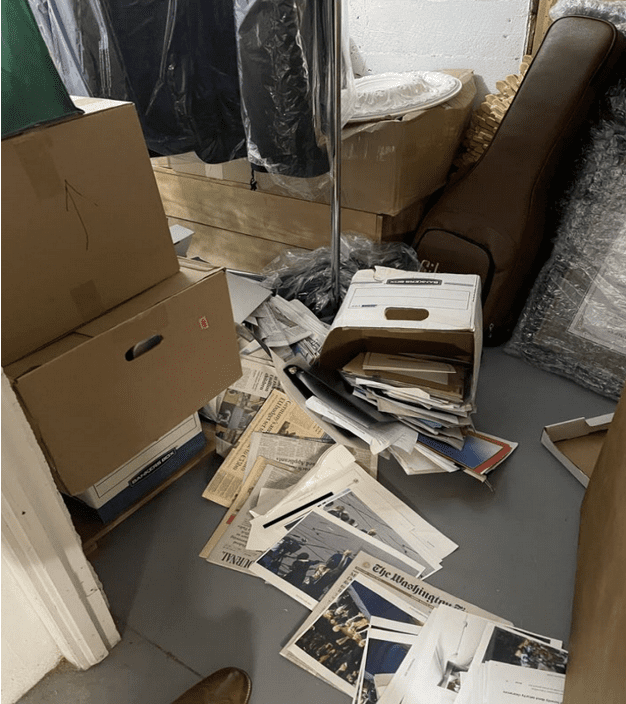 A photo contained in the indictment released on June 9, 2023, from the U.S. Southern District of Florida, shows boxes of potentially sensitive documents that were found at Mar-a-Lago in Palm Beach, Fla.
DOJ via US Southern District of Florida