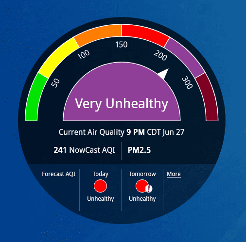 Very Unhealthy air quality meter