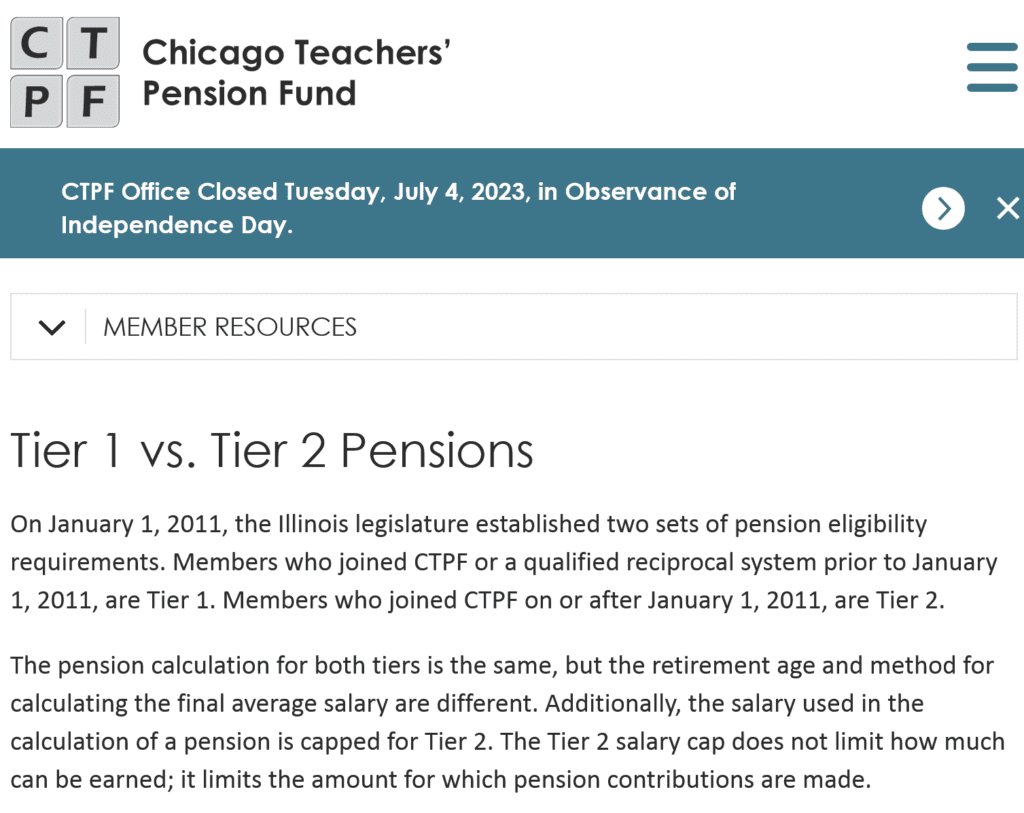 An article of tier one with tier two pensions